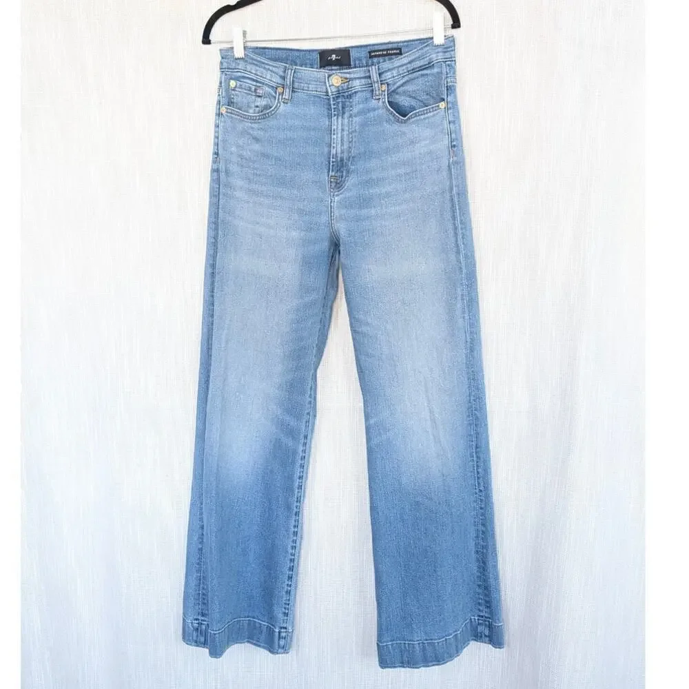 7 For All Mankind Modern Dojo Tailorless Wanderer Jeans Womens 31 Denim Wide Leg - Picture 2 of 13
